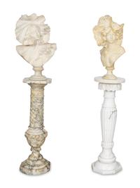 Two Italian Carved Alabaster Busts with Associated Marble Pedestals