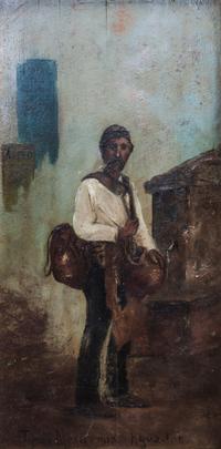 Artist Unknown, (Late 19th century), Tipos Mexicanos Aguados (A Man Standing near Water Fountain with Water Jugs)