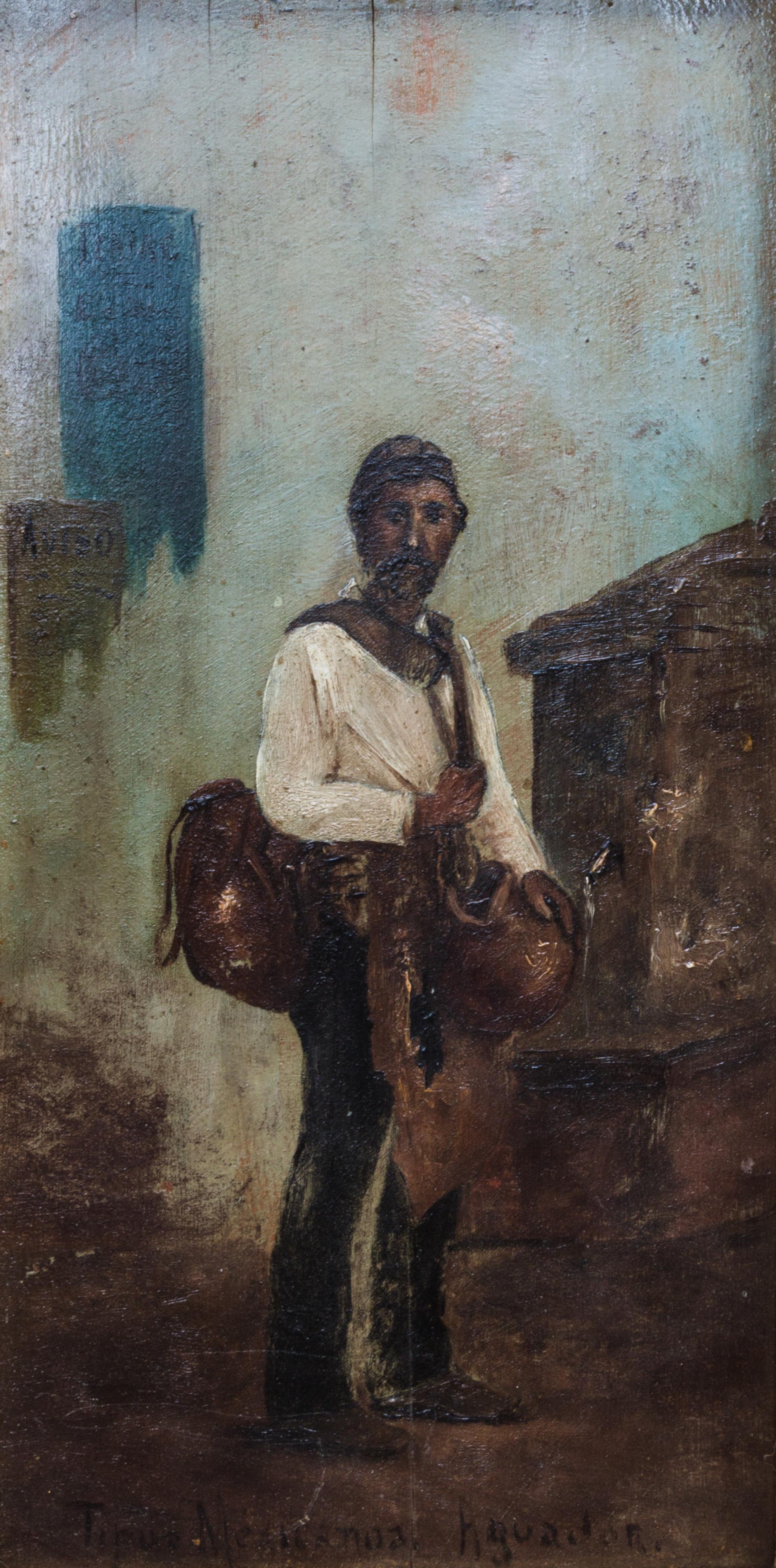 Artist Unknown, (Late 19th century), Tipos Mexicanos Aguados (A Man Standing near Water Fountain with Water Jugs)