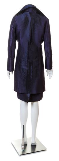 A Salvatore Ferragamo Navy Coat and Skirt Ensemble, Jacket size 38, Skirt size 46.