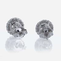 A Pair of 18K White Gold Halo Diamond Stud Earrings