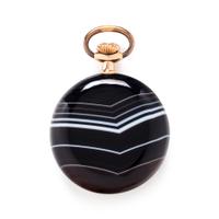 PINK GOLD AND AGATE OPEN FACE POCKET WATCH
