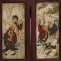 A Chinese Polychromed Marble Inset Wood Eight-Fold Table Screen, Qing Dynasty, 19th Century 清中晚期 五色大理石嵌八開屏風