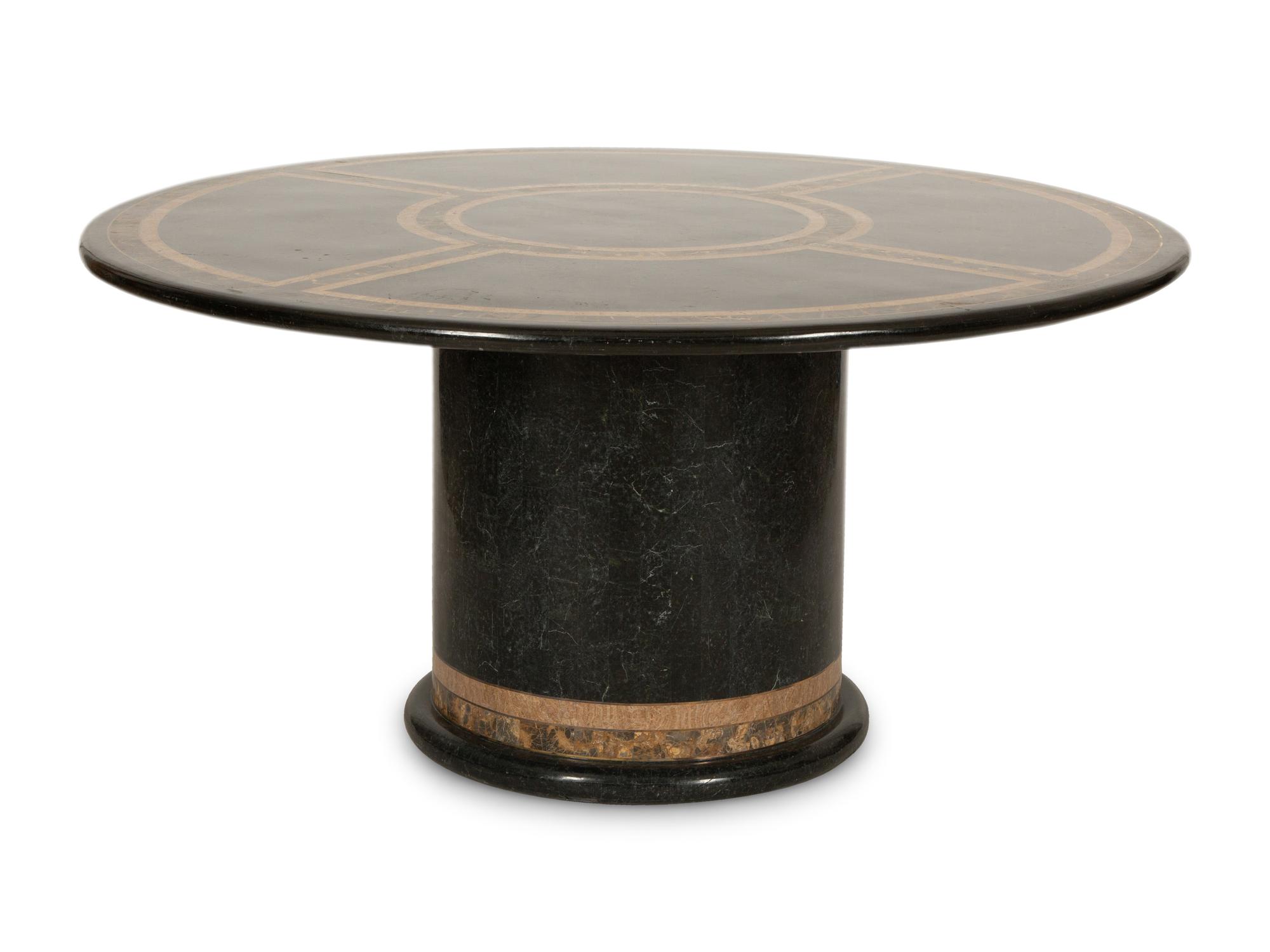 An Italian Marble Veneered Circular Dining Table and Six Dining Chairs