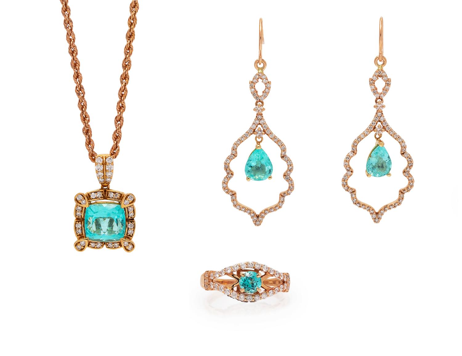 A Collection of Rose Gold, Tourmaline and Diamond Jewelry,