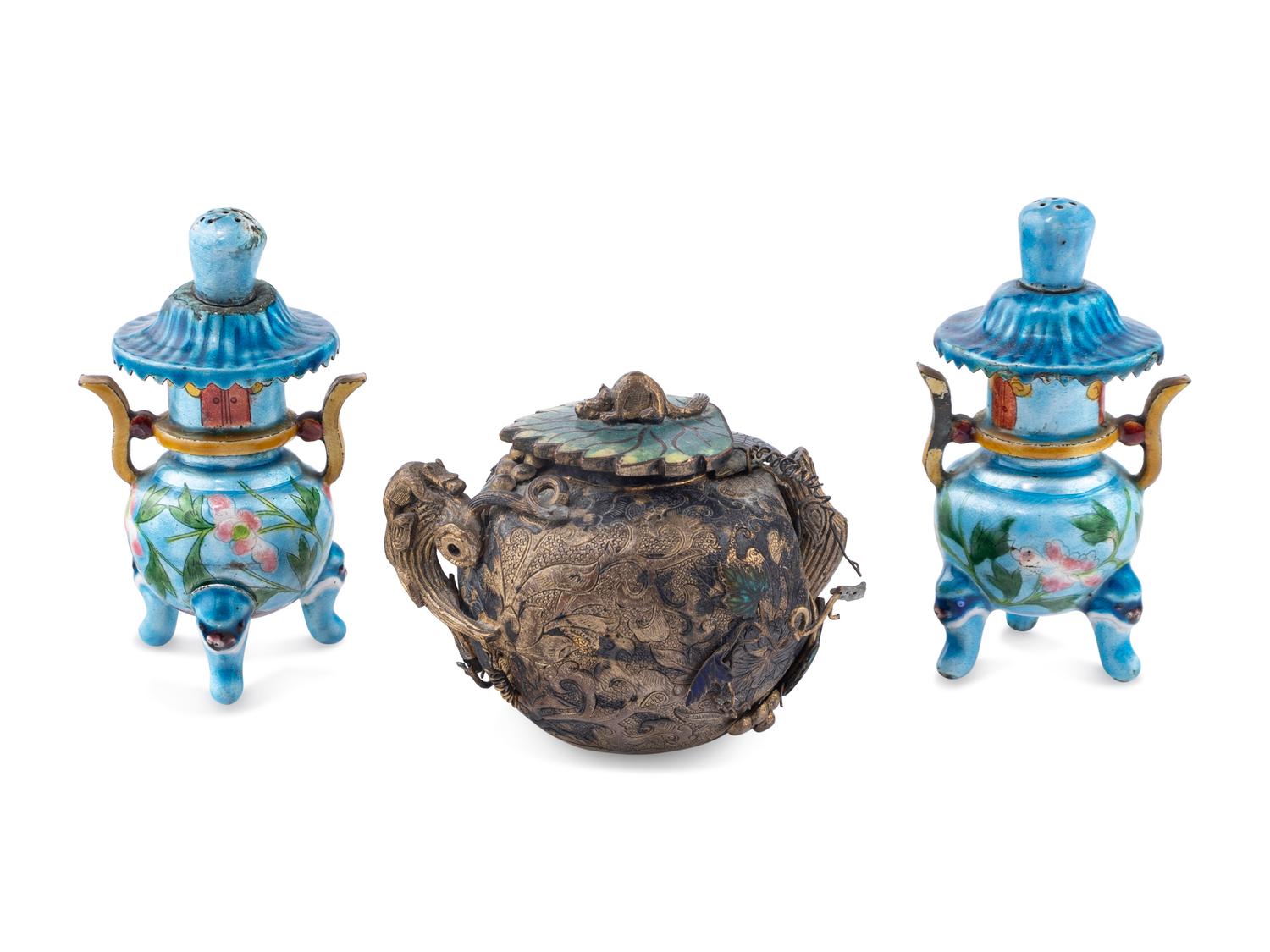 Three Chinese Enameled on Silver Scholar's Objects