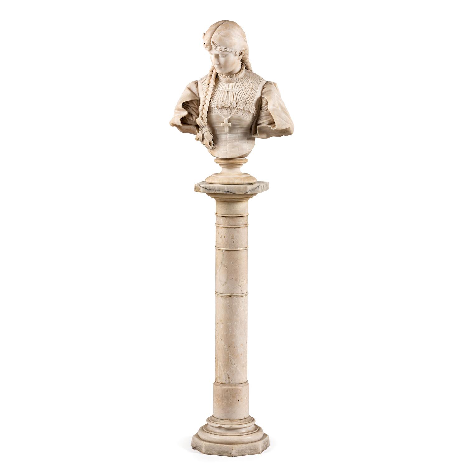 An Italian Carved Alabaster Figure of a Young Lady