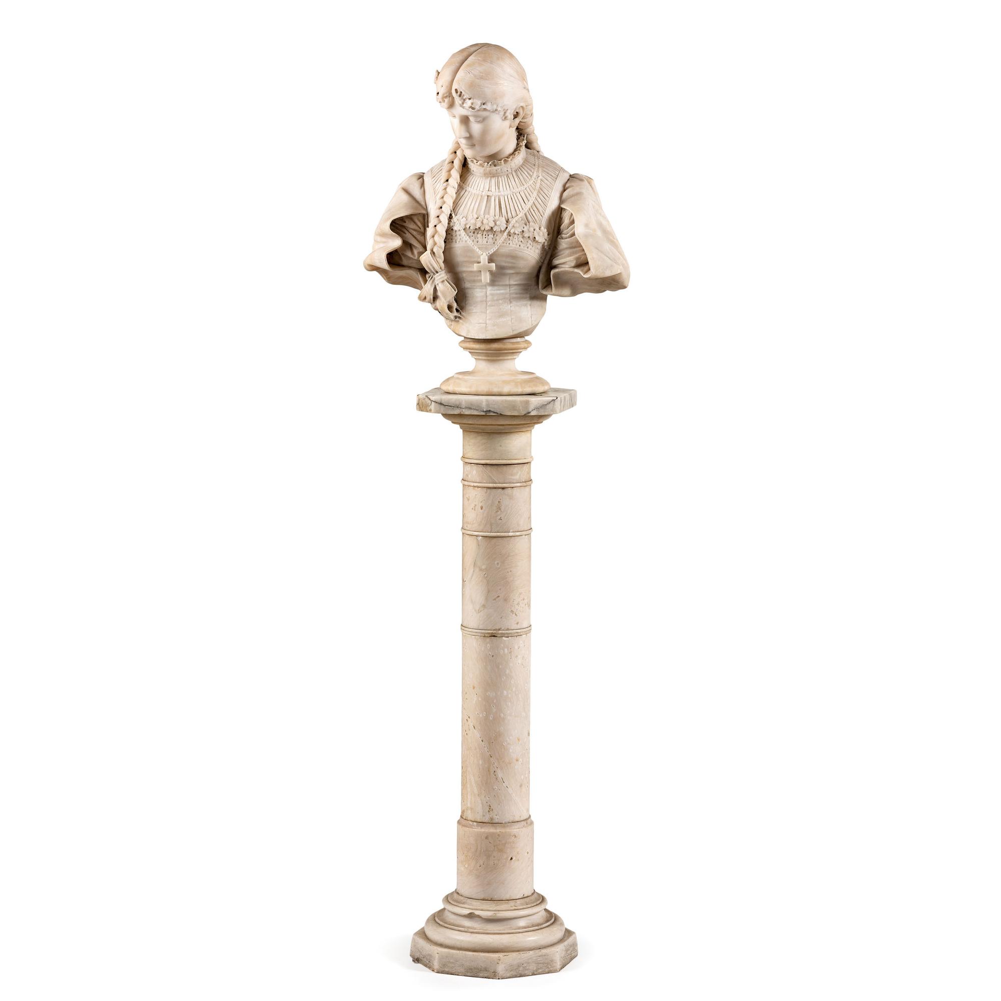 An Italian Carved Alabaster Figure of a Young Lady