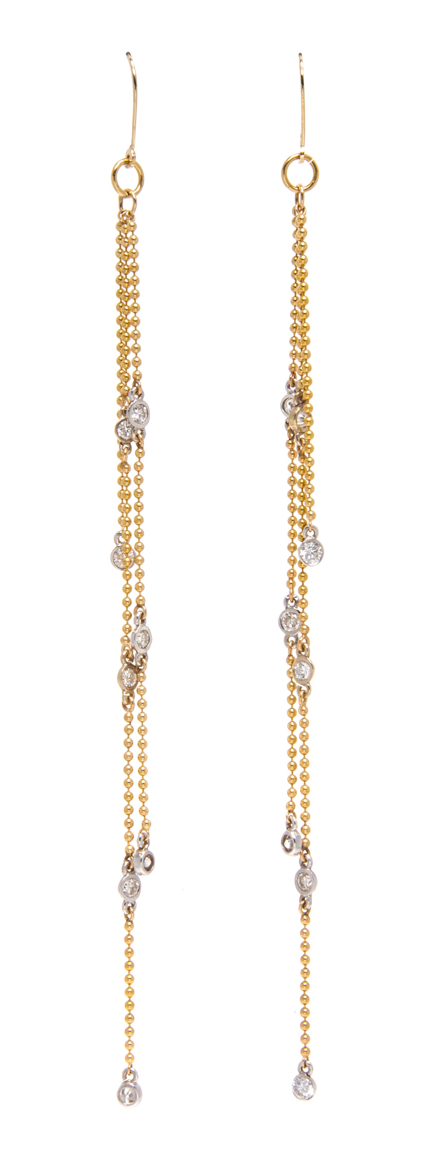 A Pair of Yellow and White Gold Diamond Fringe Earrings, 4.50 dwts.