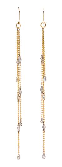 A Pair of Yellow and White Gold Diamond Fringe Earrings, 4.50 dwts.
