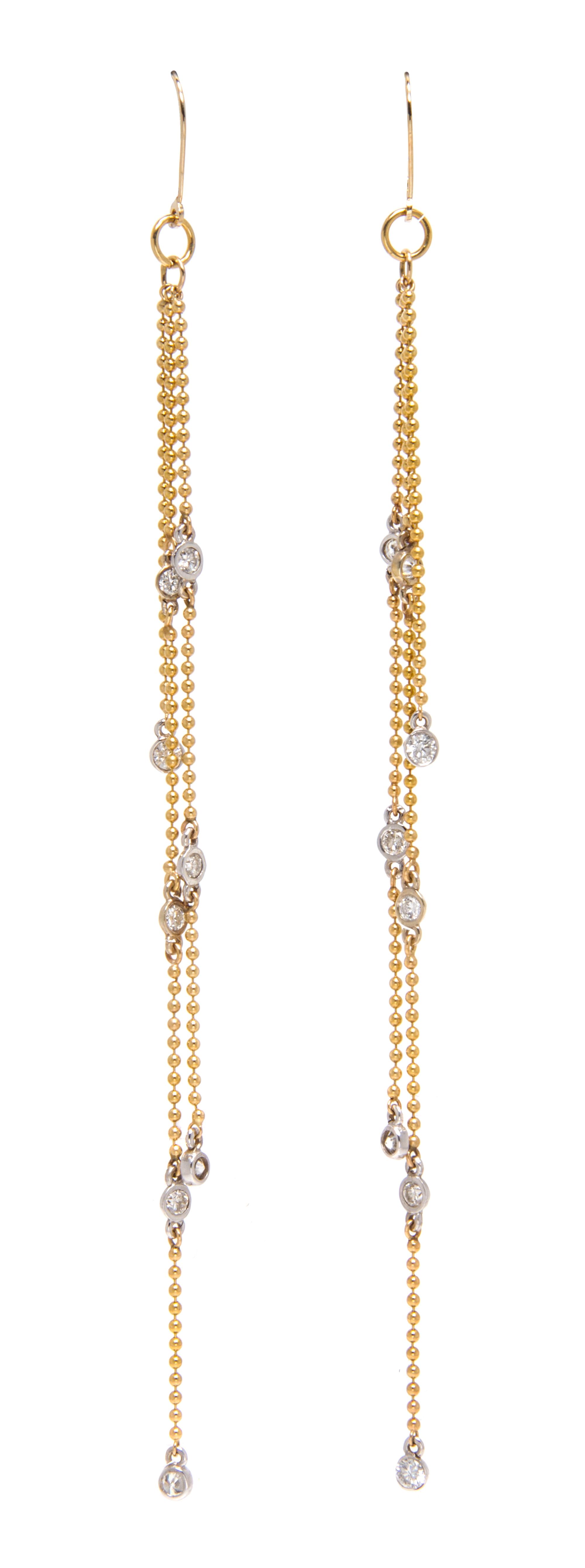 A Pair of Yellow and White Gold Diamond Fringe Earrings, 4.50 dwts.