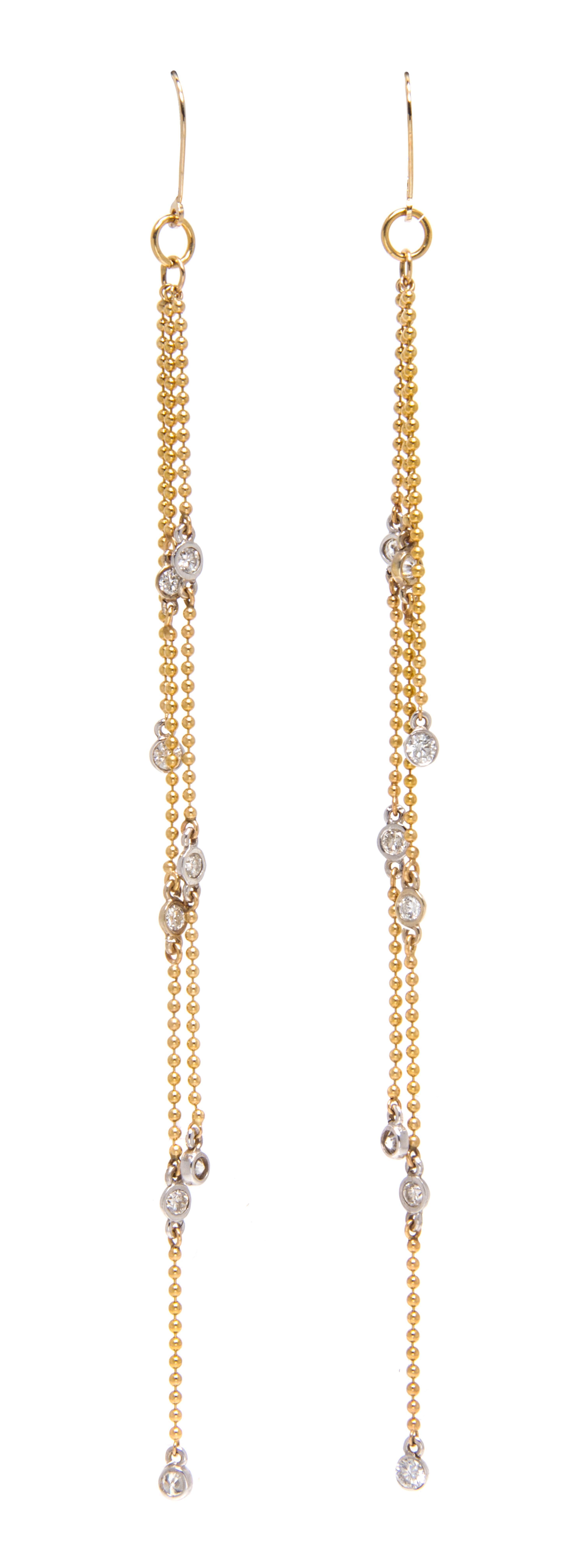 A Pair of Yellow and White Gold Diamond Fringe Earrings, 4.50 dwts.