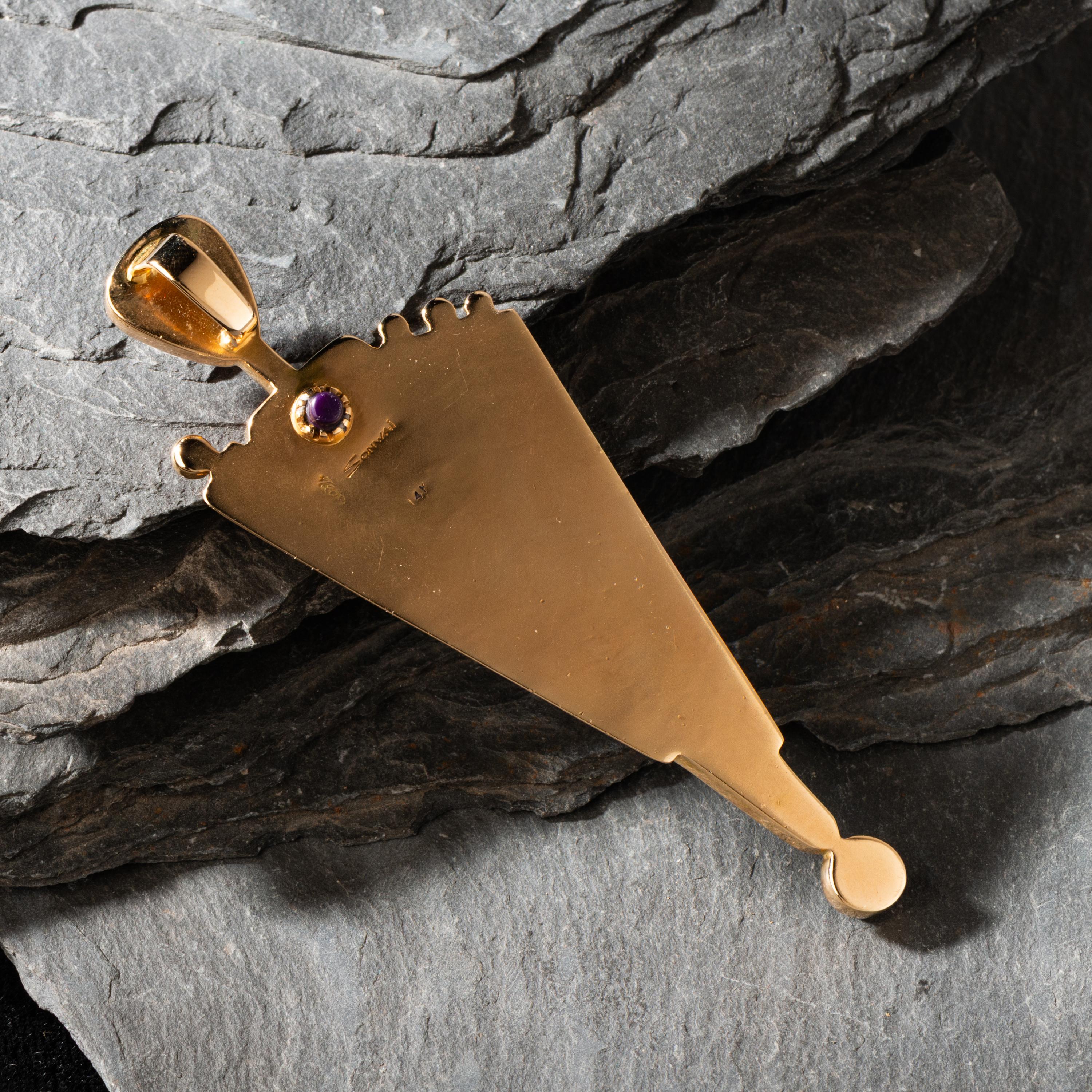 Verma Nequatewa, Sonwai (Hopi, b. 1949) — 14K Gold Abstract Figural Pendant