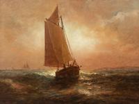 Wesley Elbridge Webber (American, 1841-1914) Sailboat at Sea oil on canvas