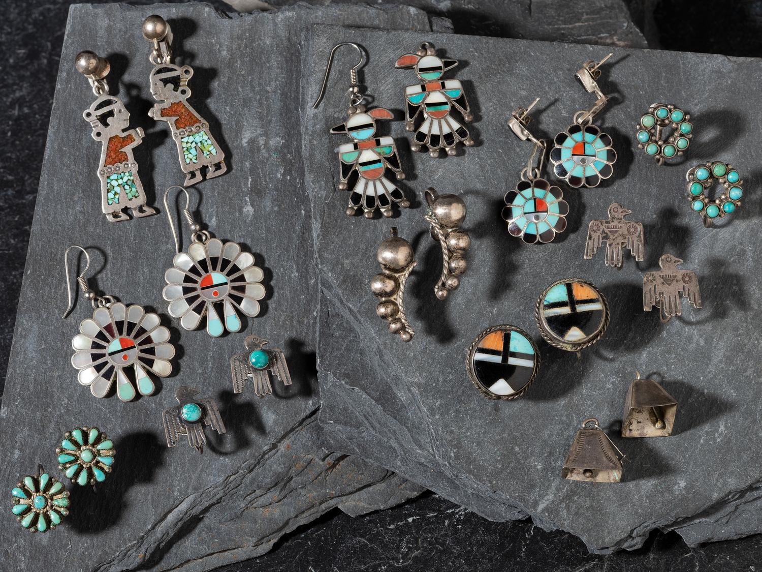 Assortment of Zuni, Navajo, and Mexican Earrings