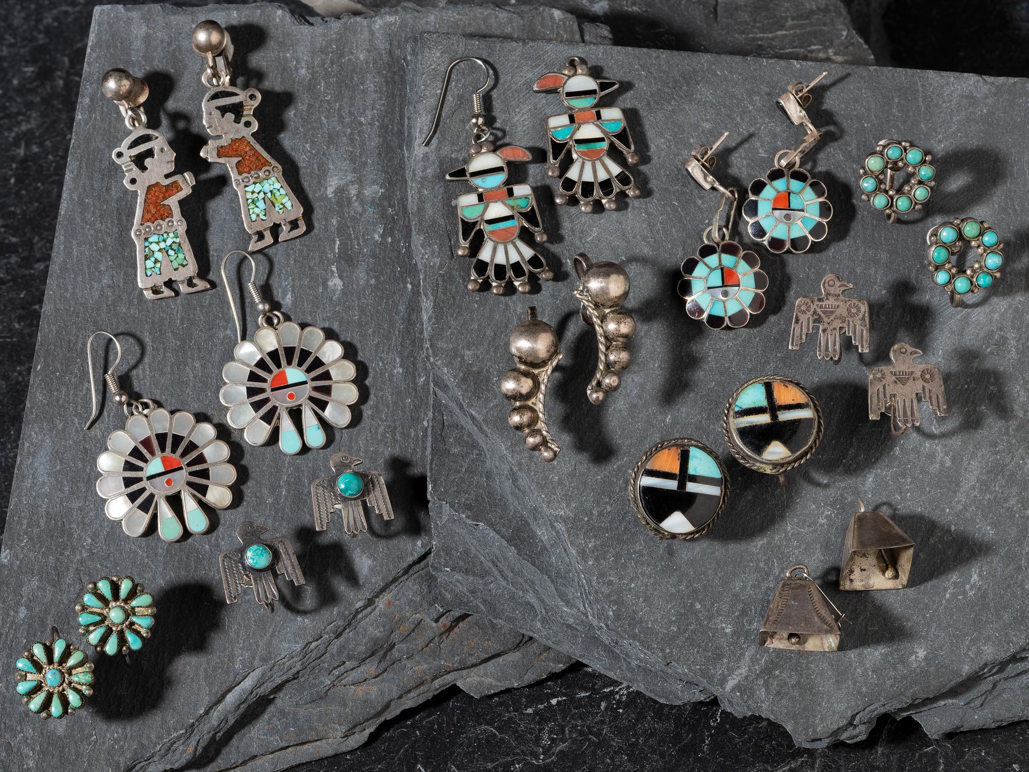 Assortment of Zuni, Navajo, and Mexican Earrings