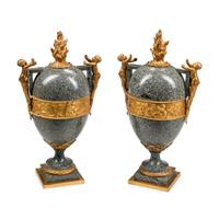 A Pair of Large French Gilt Bronze Mounted Marble Urns
