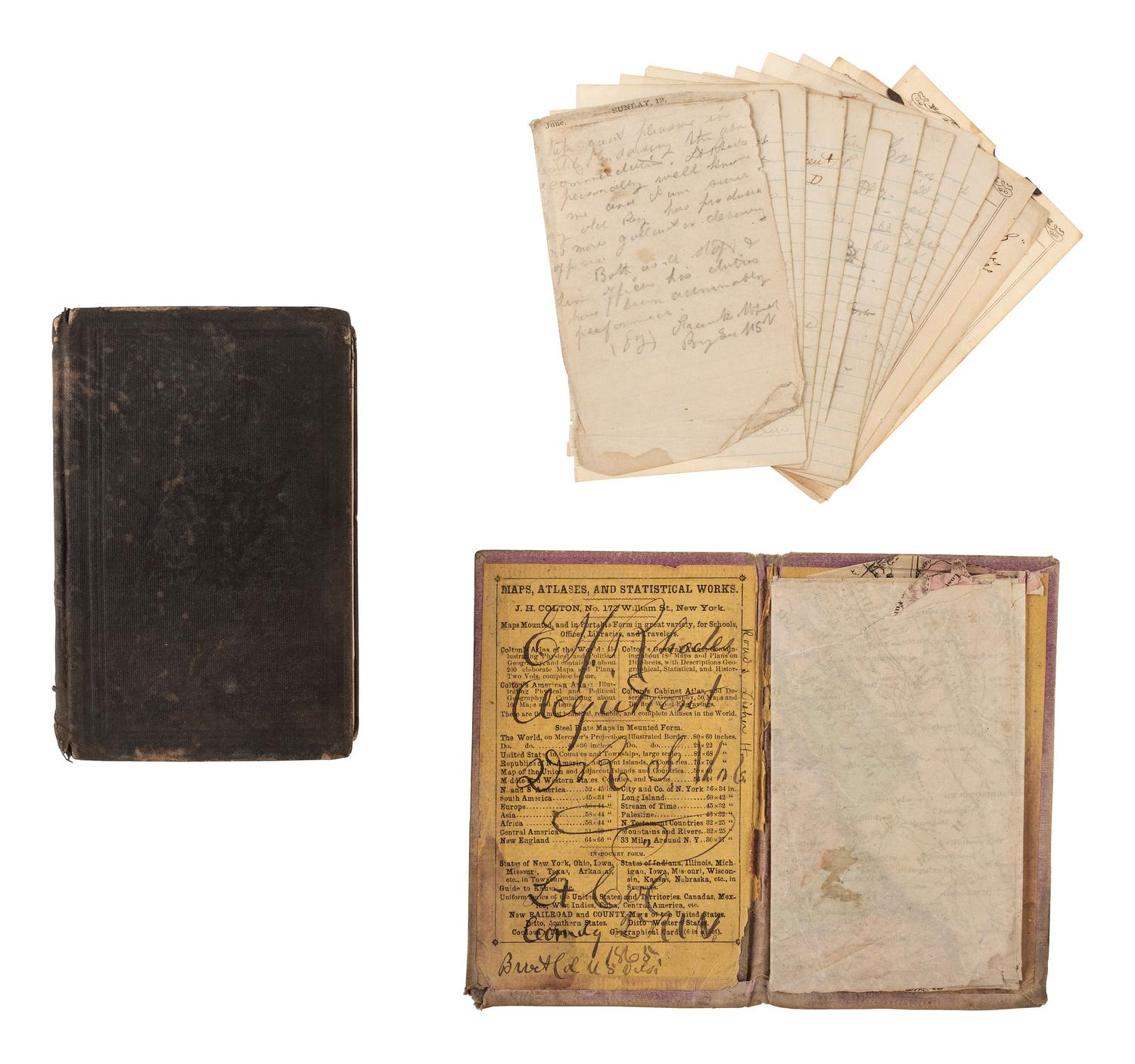 [CIVIL WAR]. Archive of items related to Elisha Hunt RHODES (1842-1917), 2nd Rhode Island Volunteer Infantry, incl. diary pages, battlefield map, and tactic manual for US Colored Troops.