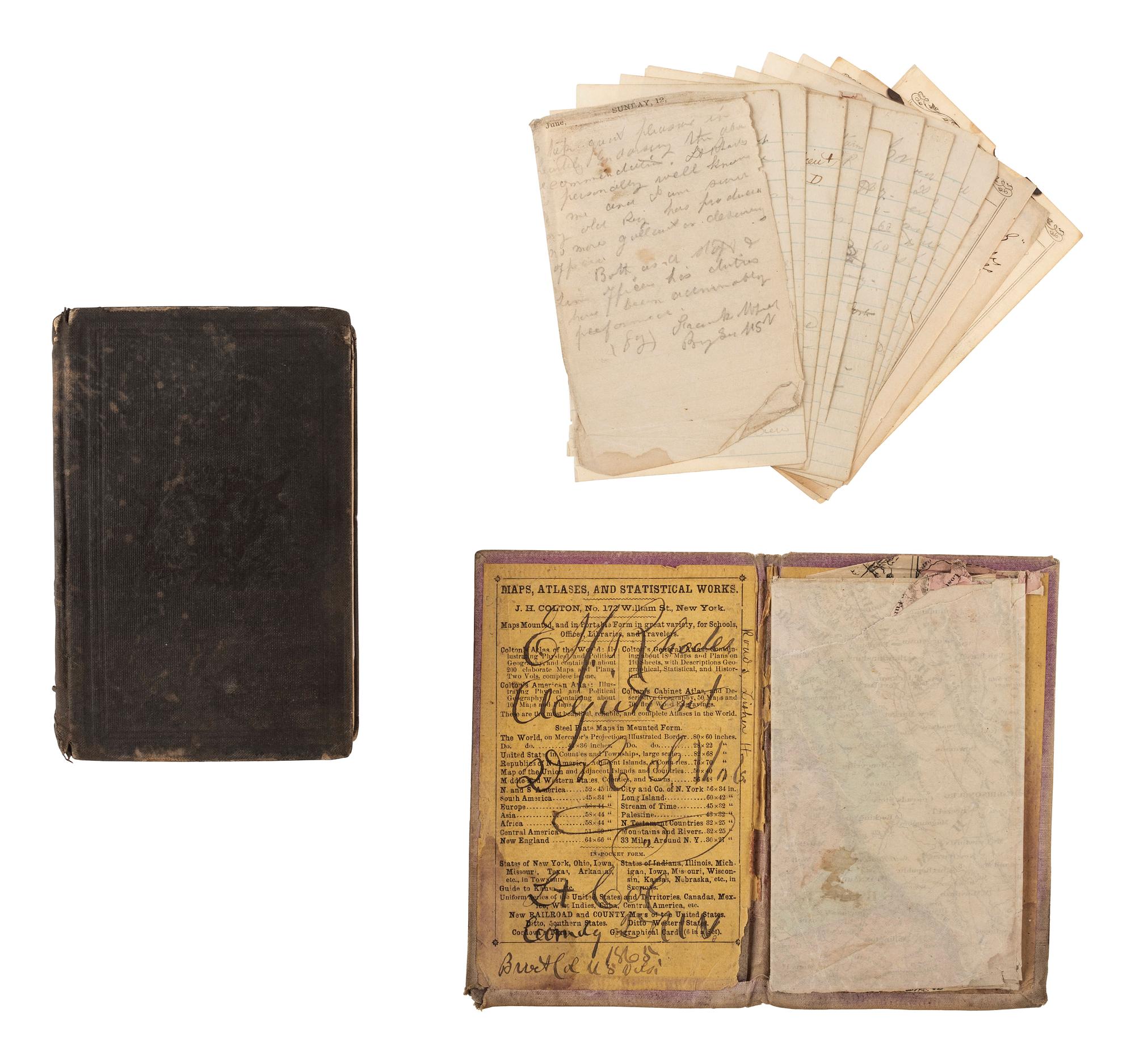 [CIVIL WAR]. Archive of items related to Elisha Hunt RHODES (1842-1917), 2nd Rhode Island Volunteer Infantry, incl. diary pages, battlefield map, and tactic manual for US Colored Troops.