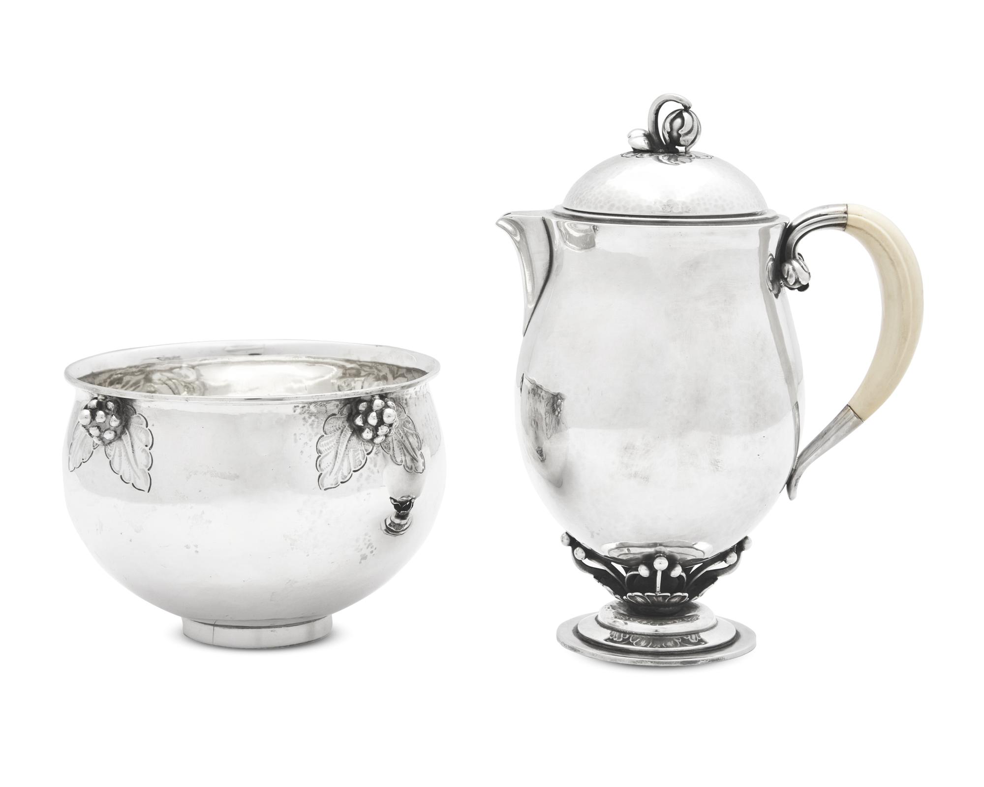 A Georg Jensen Silver Coffee Pot and Bowl