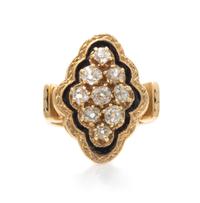 A 14 Karat Yellow Gold, Diamond and Enamel Ring, 5.30 dwts.
