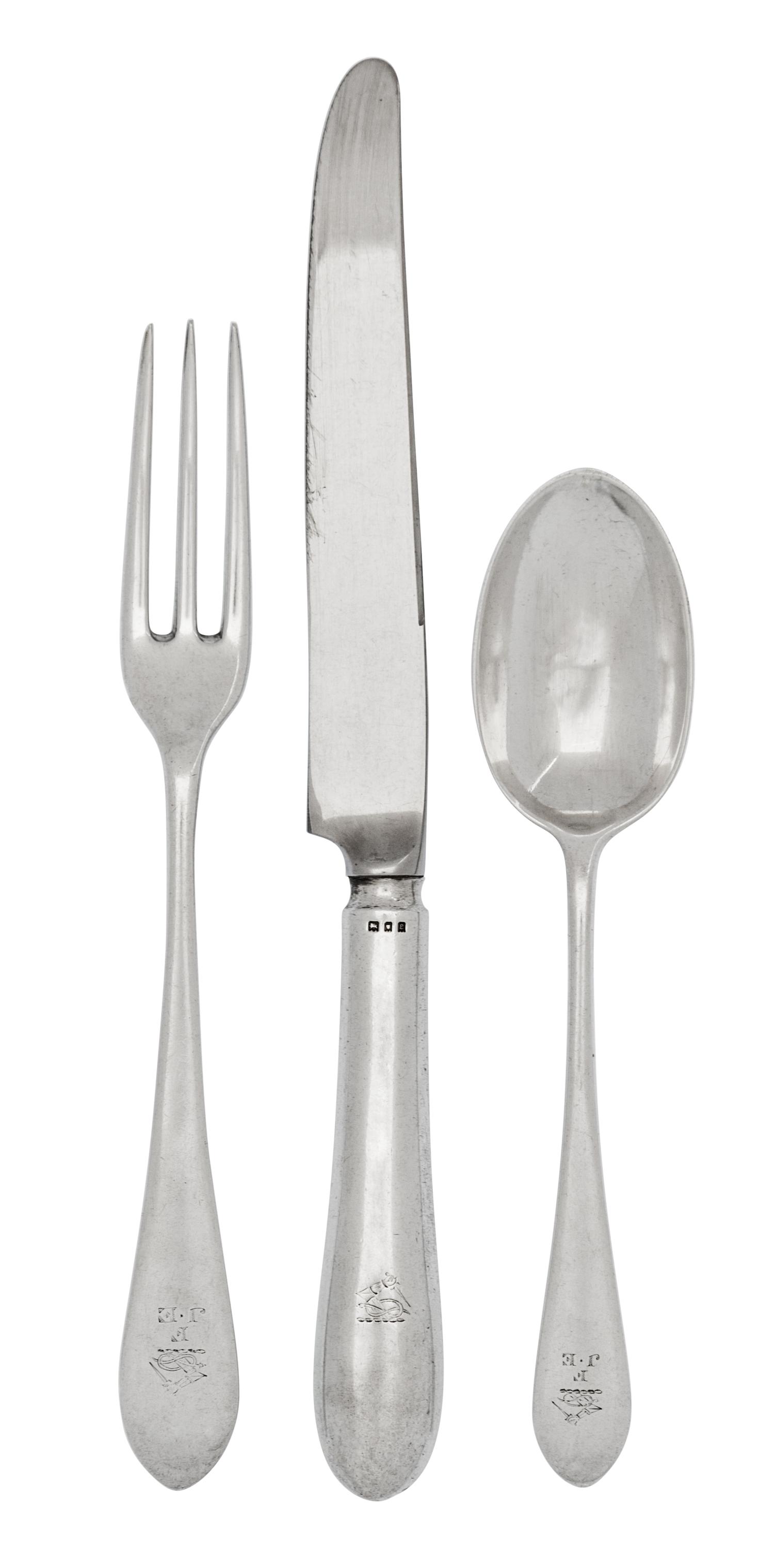 A Partial English Silver Flatware Service, Crichton Bros, 20th Century, comprising: 12 dinner knives 2 luncheon knives 9 dinner forks 1
