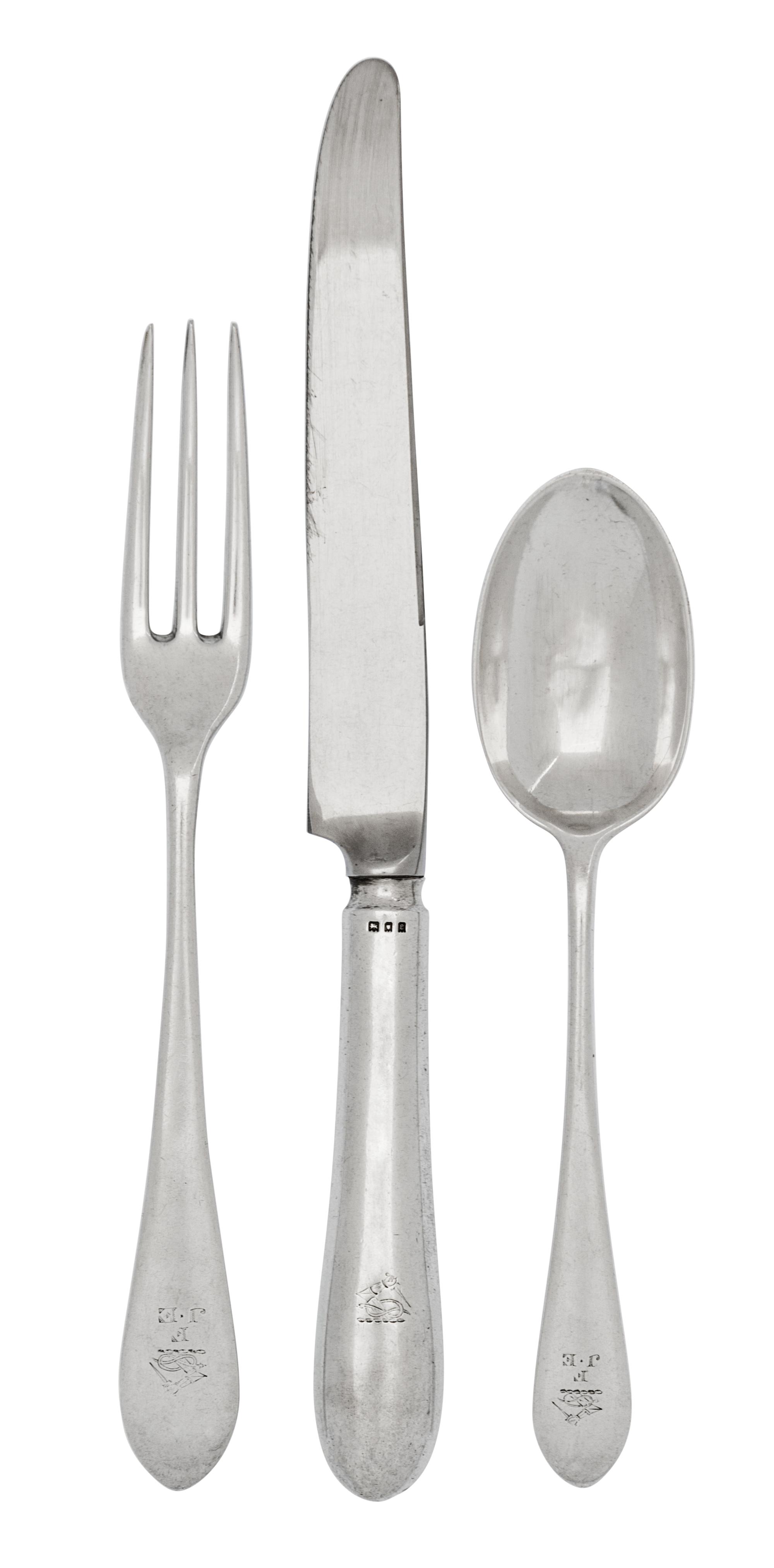 A Partial English Silver Flatware Service, Crichton Bros, 20th Century, comprising: 12 dinner knives 2 luncheon knives 9 dinner forks 1