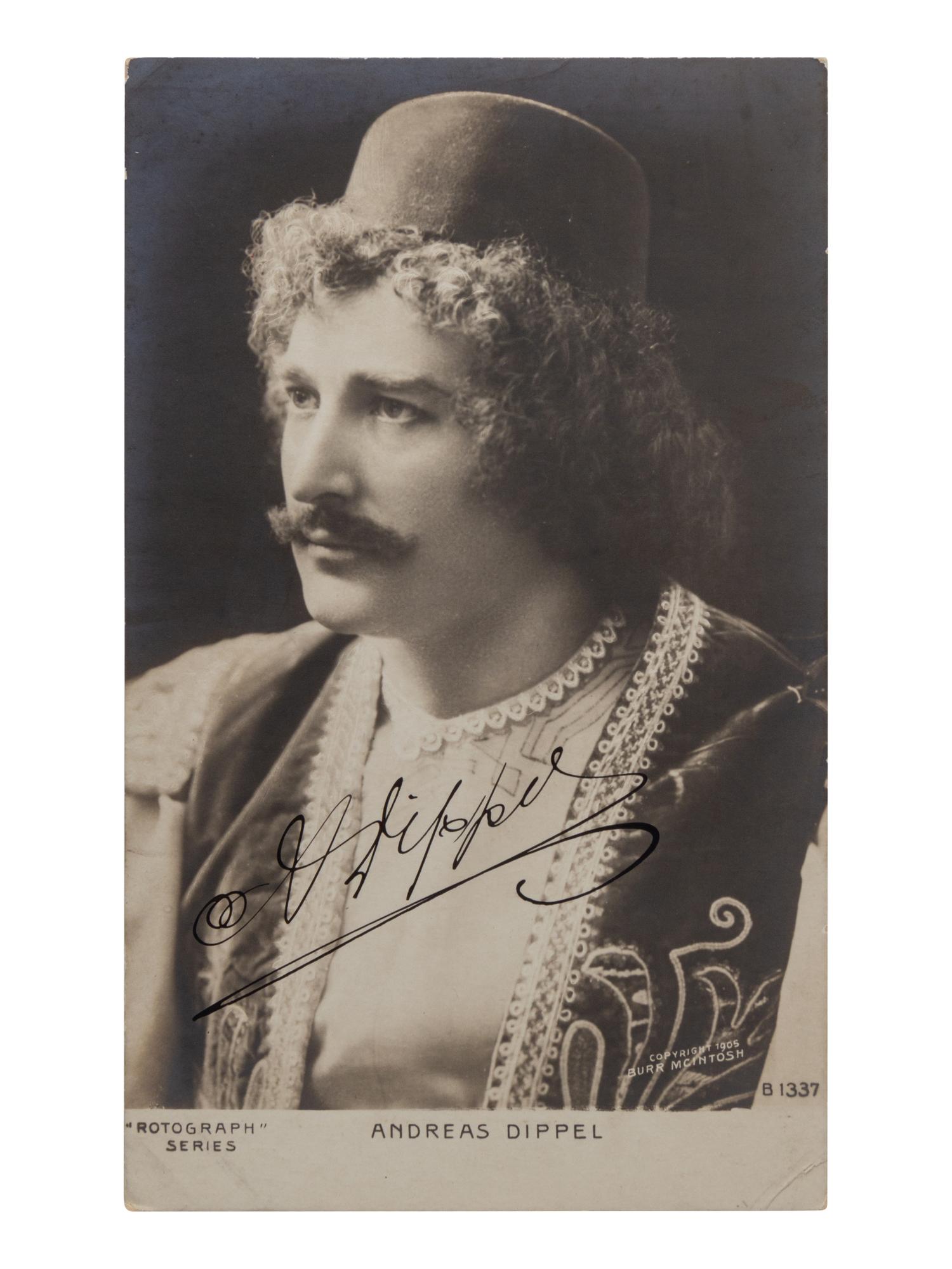 [19TH AND 20TH-CENTURY OPERA SINGERS]. A group of 6 photographs, cabinet photographs, cartes de visite, or photographic postcards of opera singers from the 1890s-1900s, most signed, comprising images of: