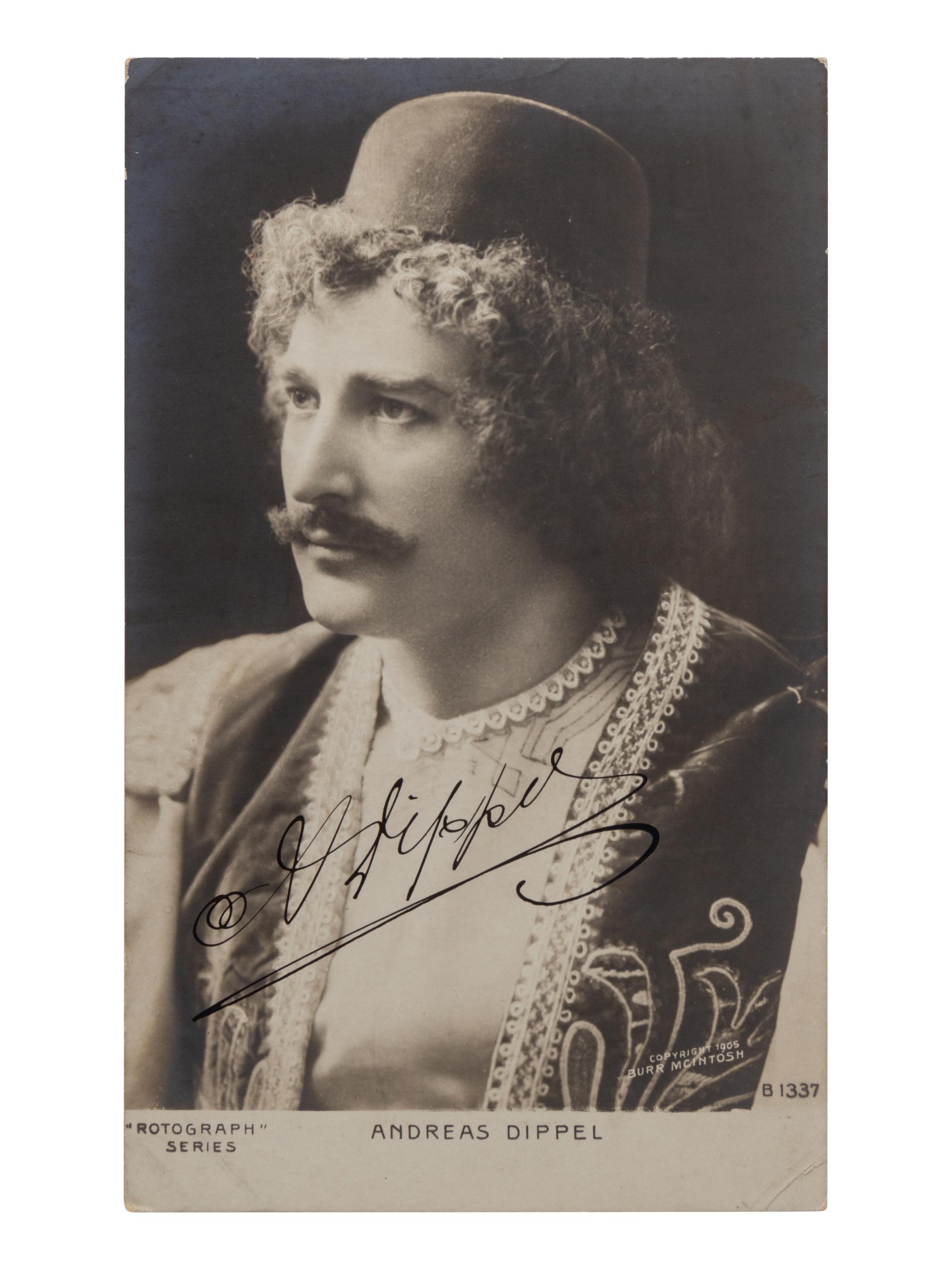 [19TH AND 20TH-CENTURY OPERA SINGERS]. A group of 6 photographs, cabinet photographs, cartes de visite, or photographic postcards of opera singers from the 1890s-1900s, most signed, comprising images of: