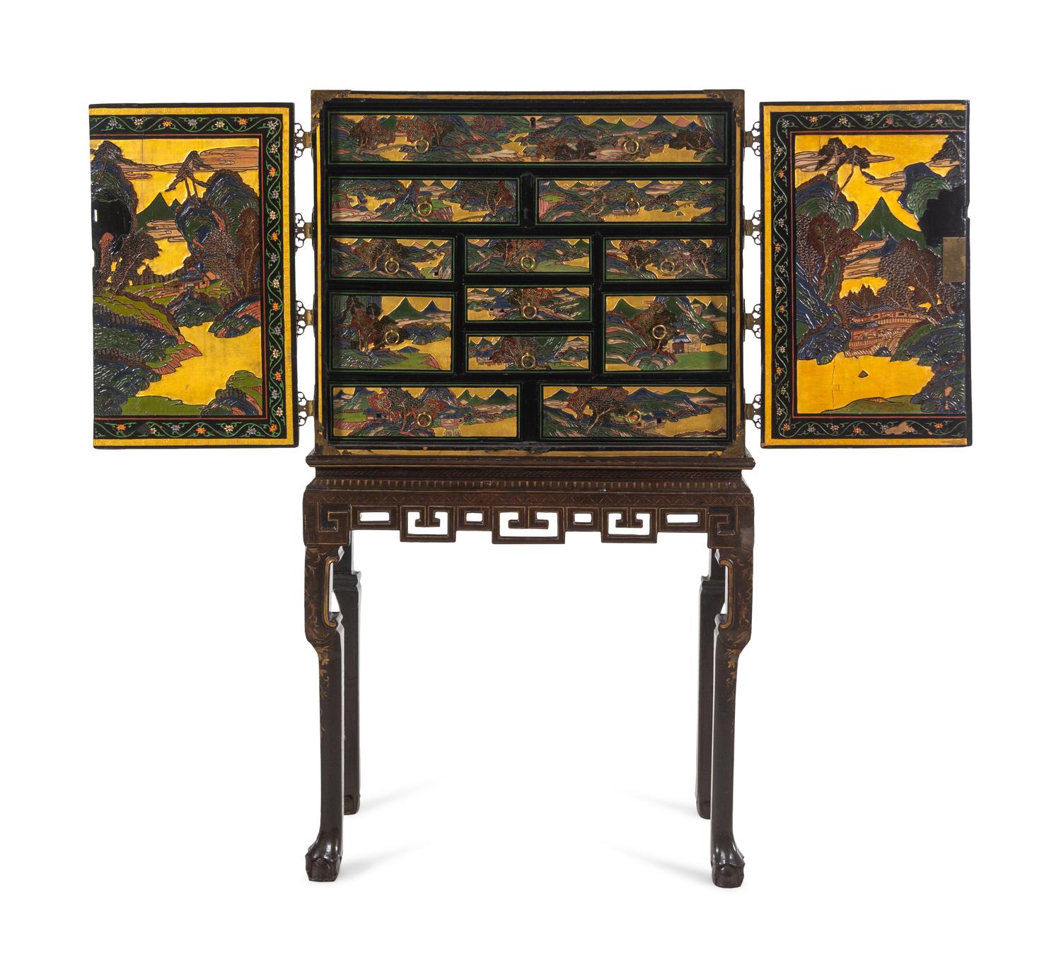 A Chinese Export Lacquer Collector's Cabinet on Stand