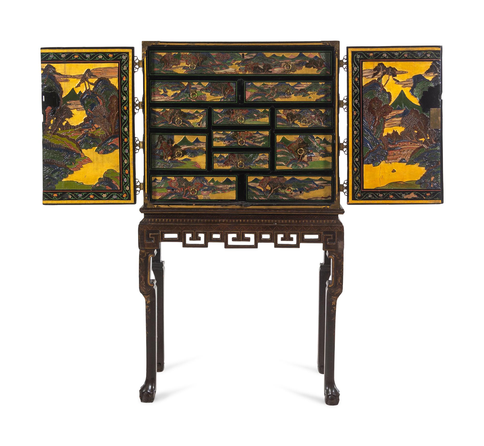A Chinese Export Lacquer Collector's Cabinet on Stand