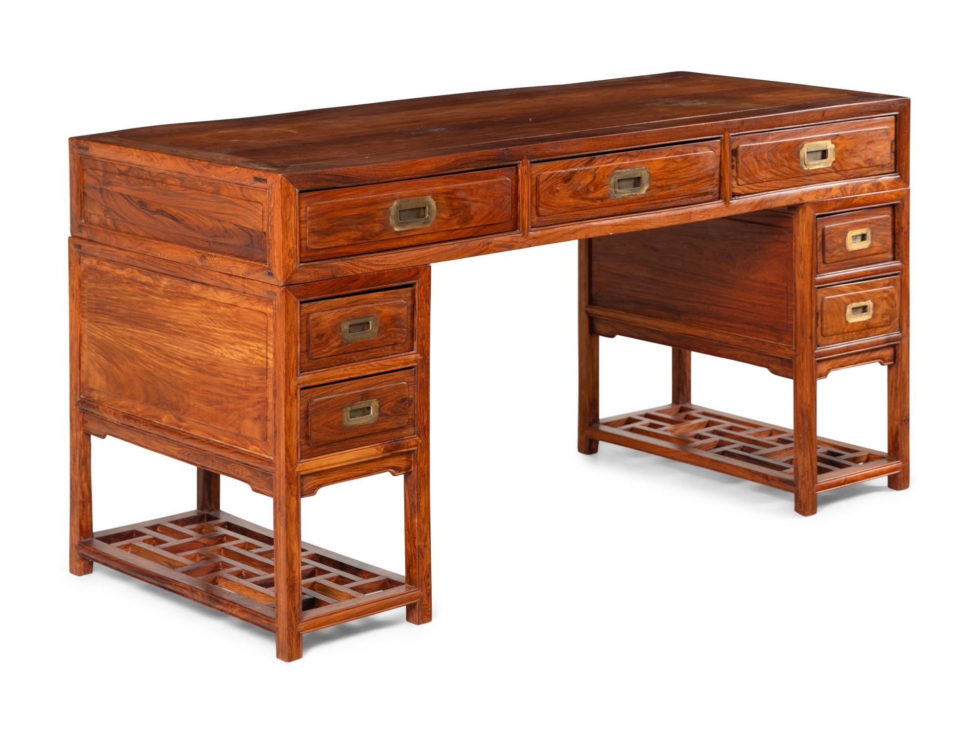 A Chinese Huanghuali and Mixed Woods Writing Desk, 20th Century 近代 黃花梨拼雜木寫字臺