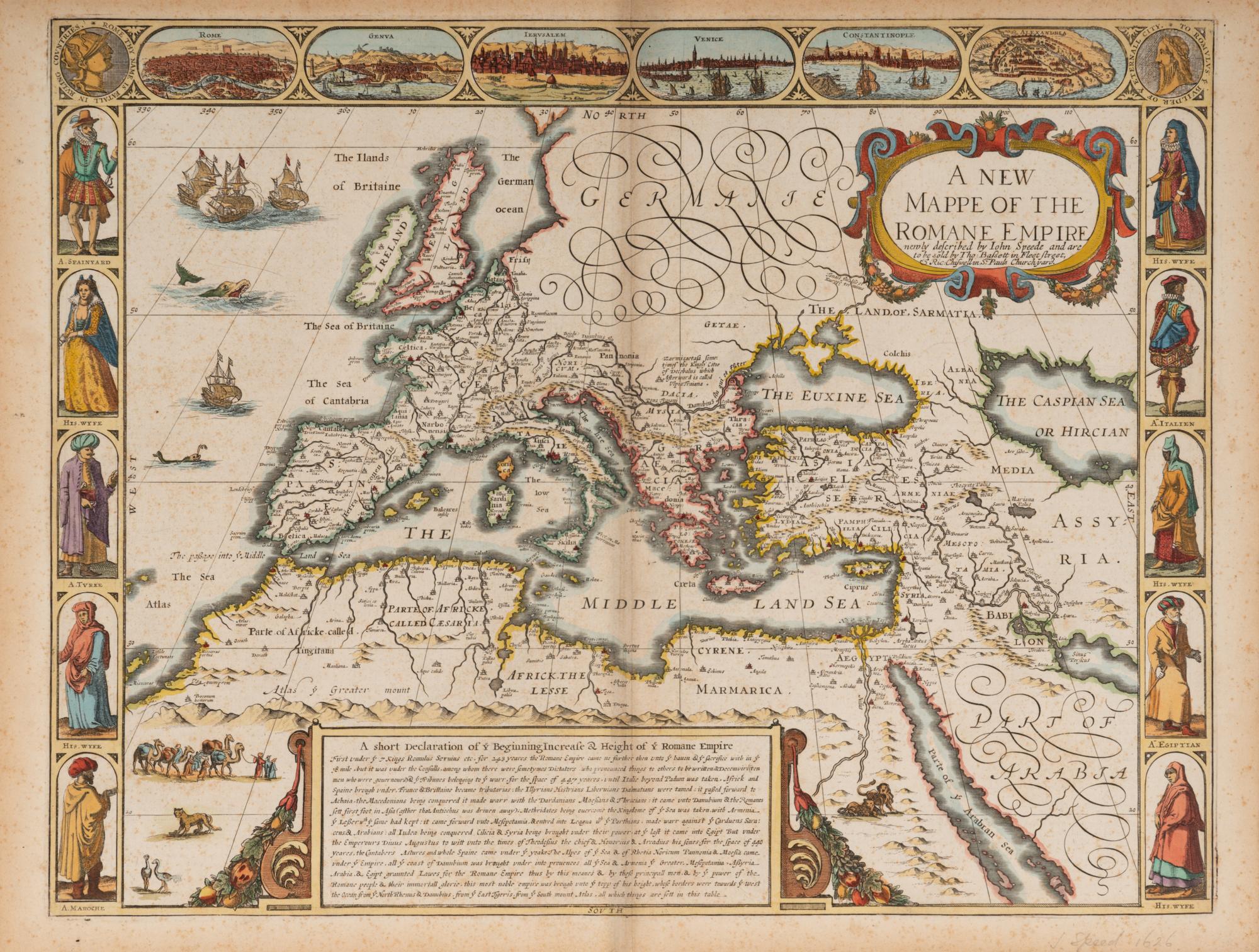 [MAP]. SPEED, John (ca 1551-1629). A New Mappe of the Romane Empire . London: Basset & Chiswell, 1676.