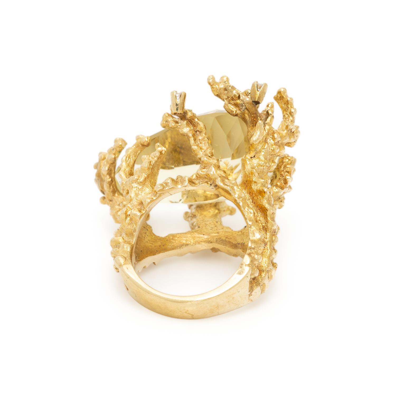 CITRINE, DIAMOND, AND YELLOW GOLD RING