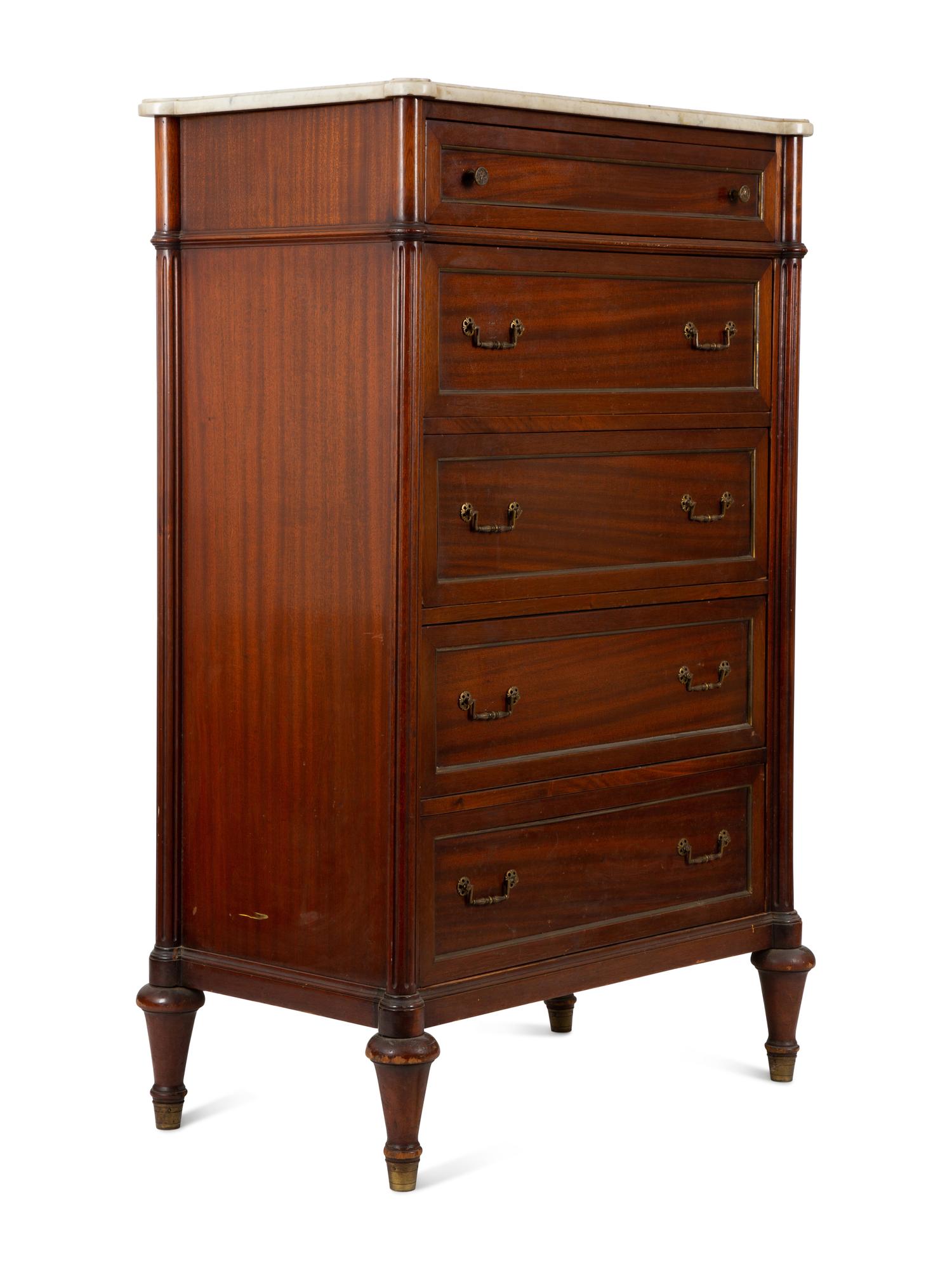 A Louis XVI Style Marble Top Tall Chest of Drawers — 19th/20th Century