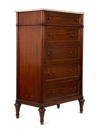 A Louis XVI Style Marble Top Tall Chest of Drawers — 19th/20th Century
