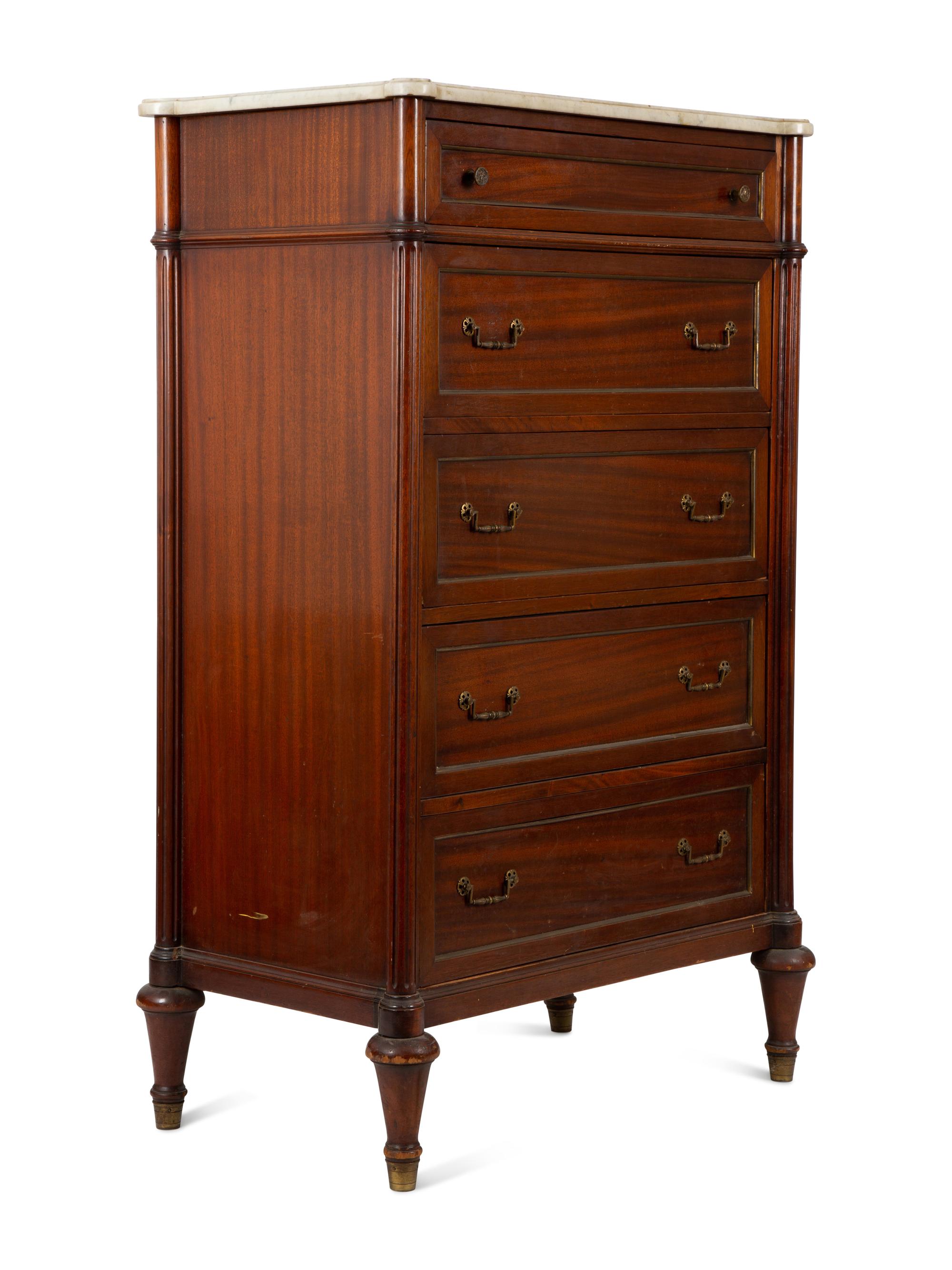 A Louis XVI Style Marble Top Tall Chest of Drawers — 19th/20th Century