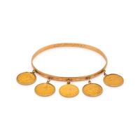 YELLOW GOLD AND COIN BANGLE BRACELET