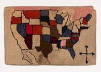 A Hooked Wool Rug Depicting a Map of the United States
