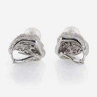 A Pair of 18K White Gold, Diamond, and Pearl Ear Clips