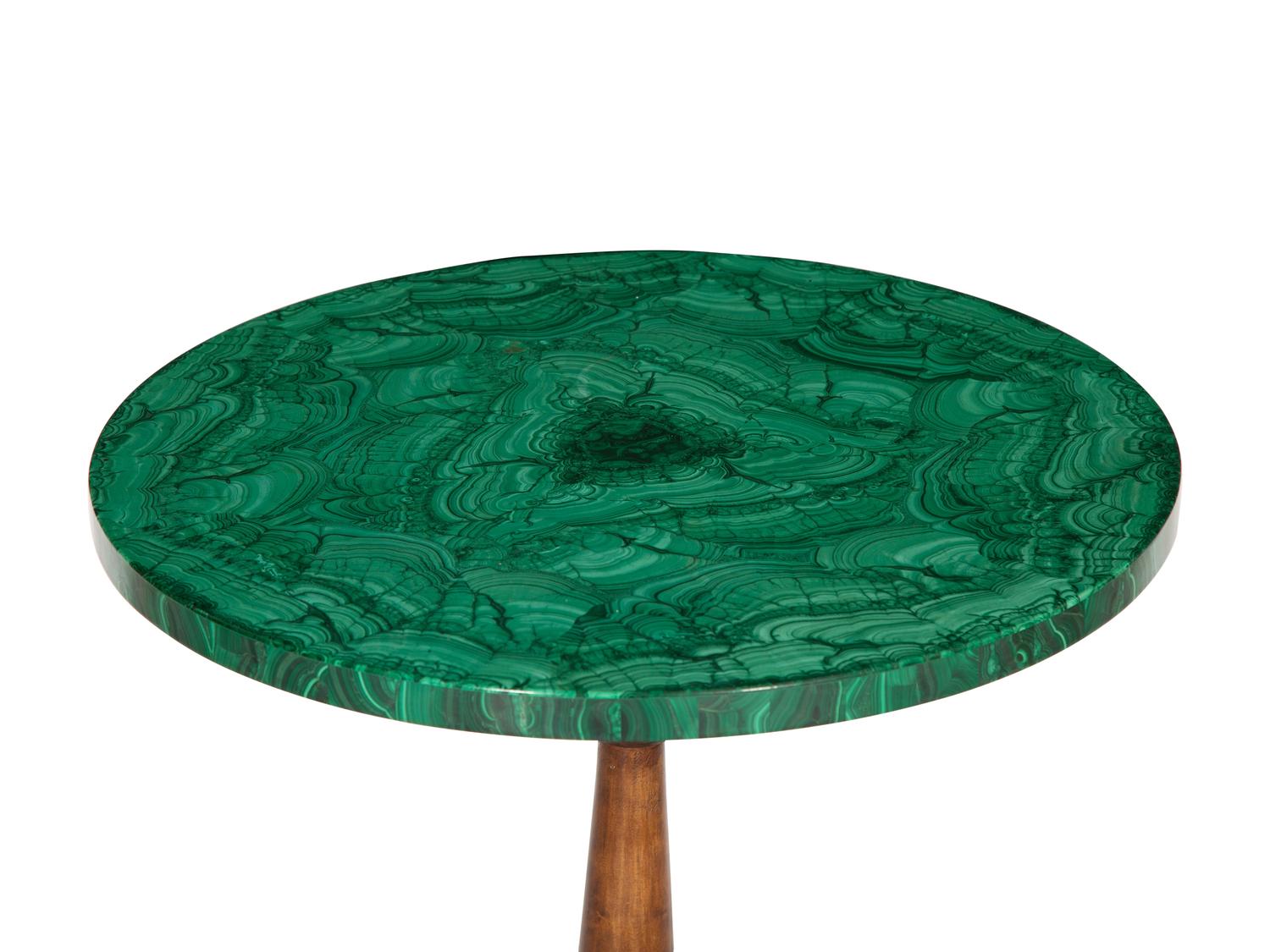 A Malachite-Veneered and Mahogany Circular Occasional Table
