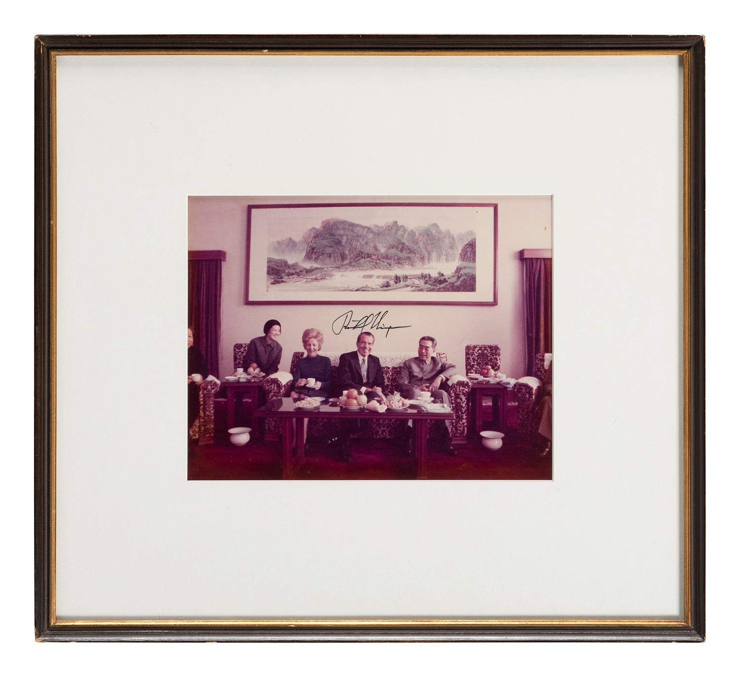 [NIXON, Richard (1913-1994)]. Autographed photograph of Nixon with Chinese Premier Chou En-Lai.