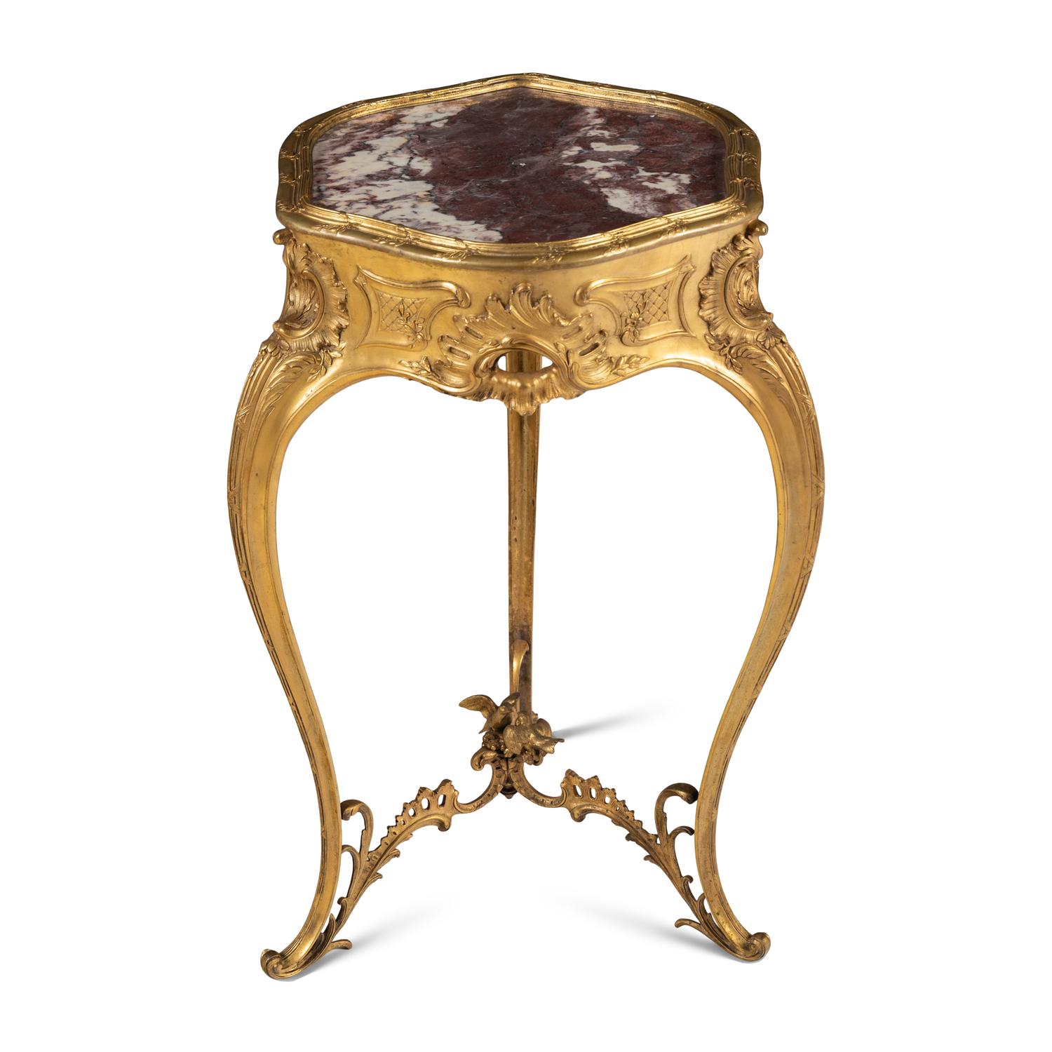 A French Gilt Bronze and Rouge Marble-Top Guéridon