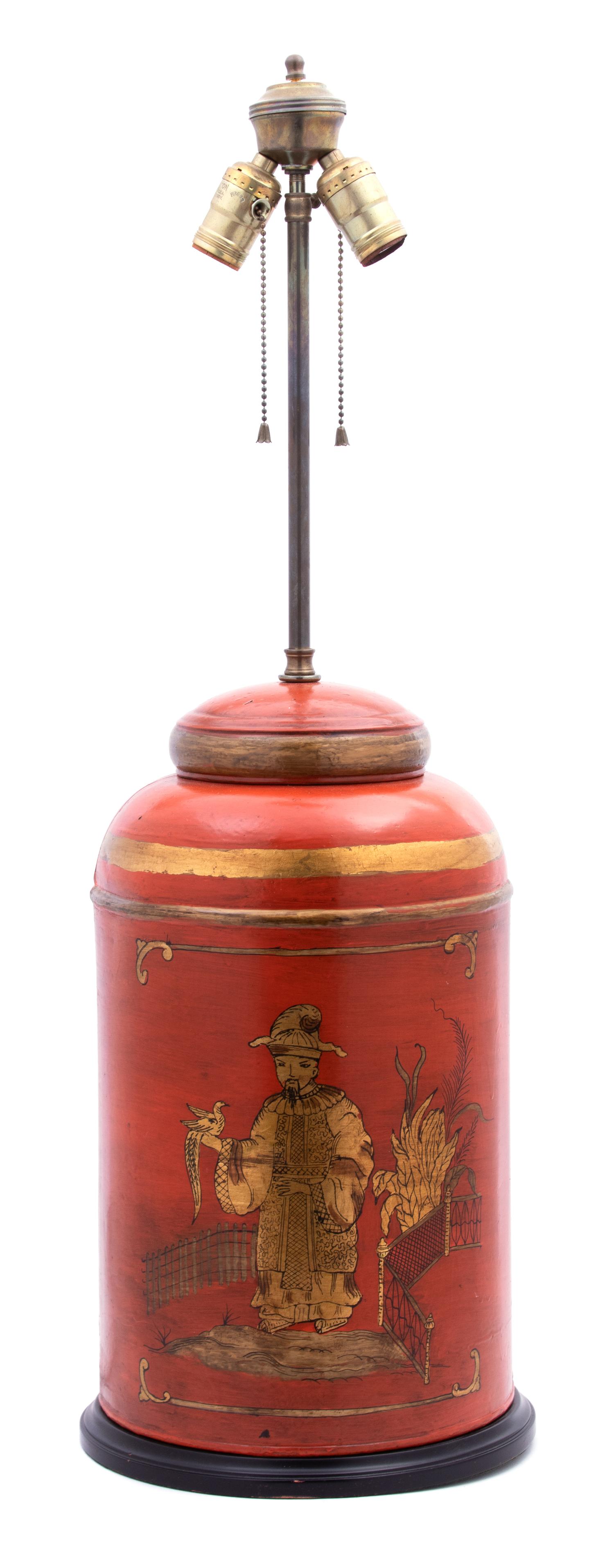 A Victorian Style Tole Canister Mounted as Lamp