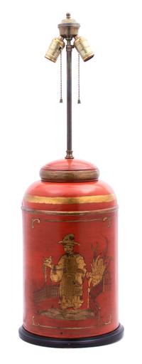 A Victorian Style Tole Canister Mounted as Lamp
