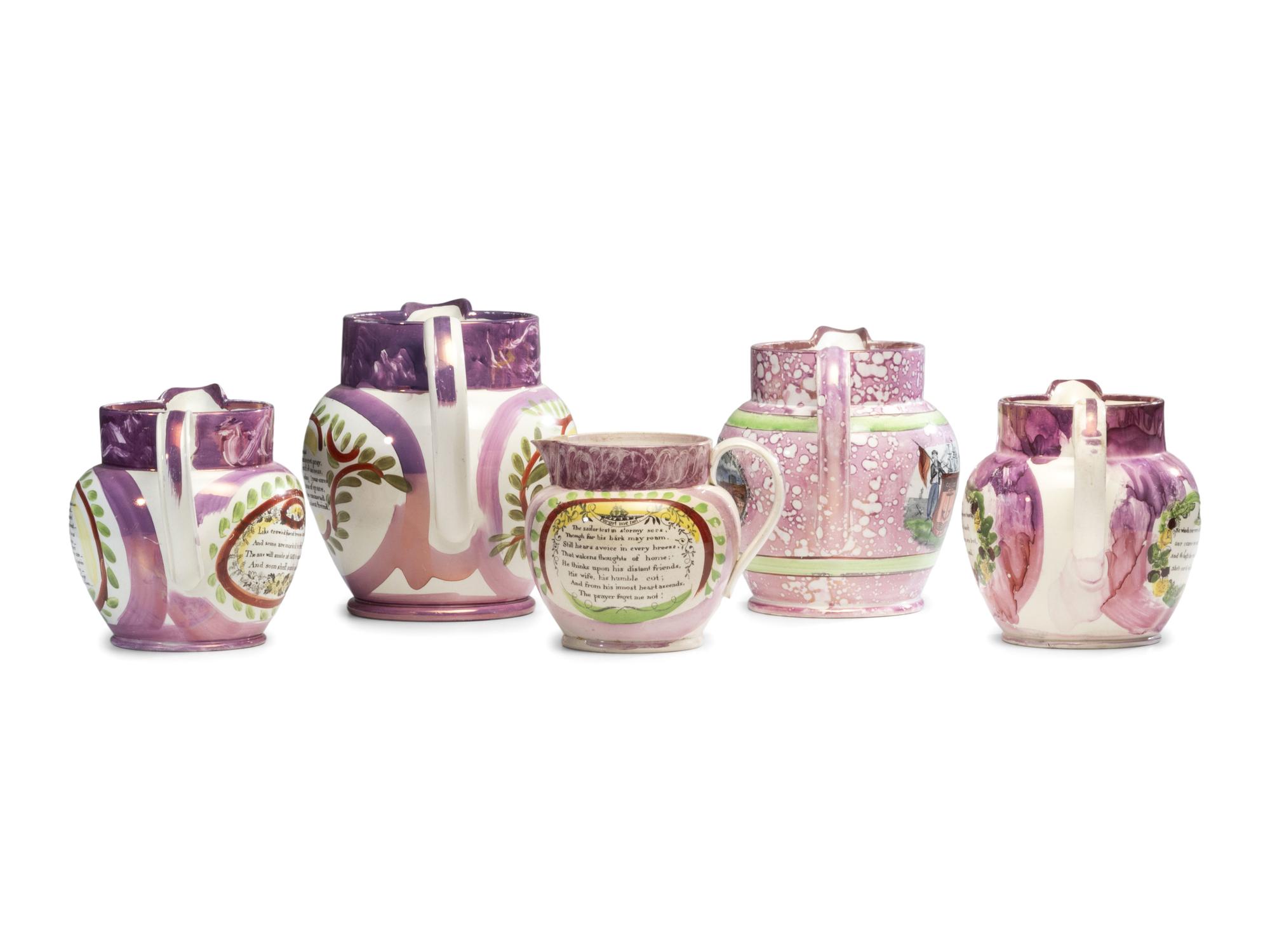 Five Sunderland Luster Jugs