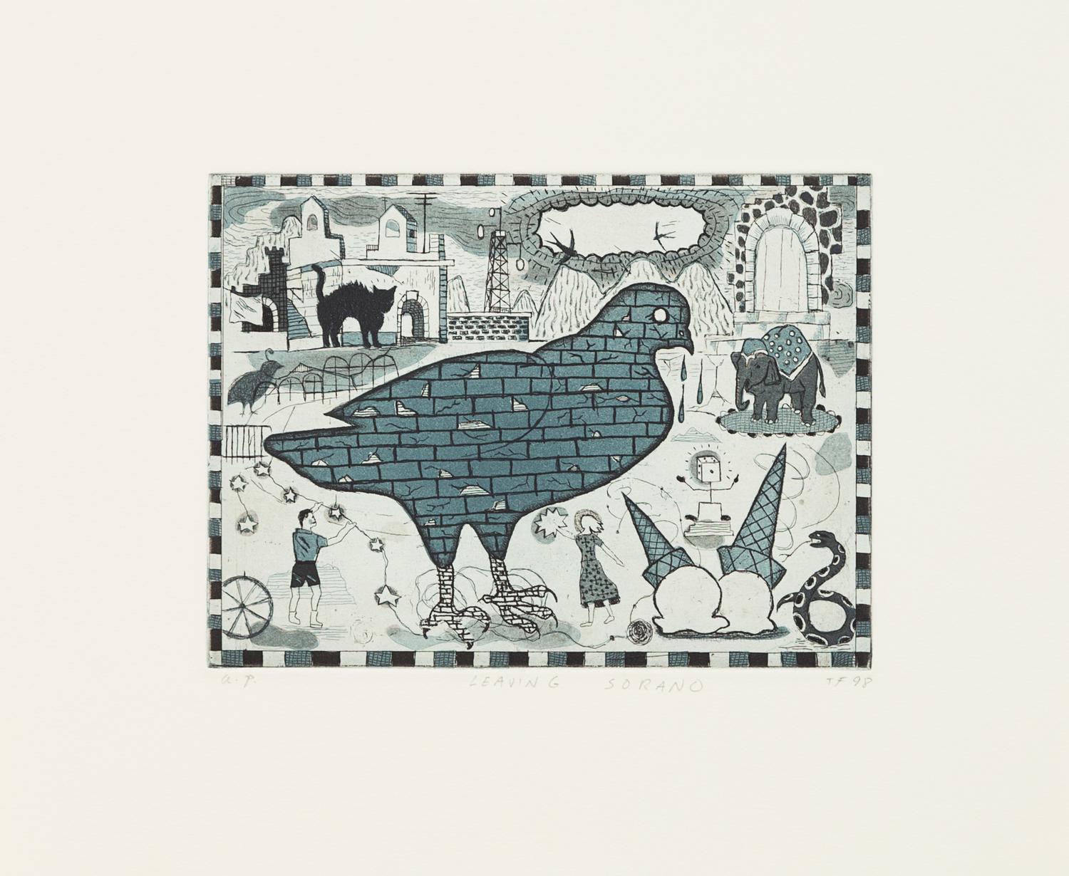 Tony Fitzpatrick, (American, b. 1958), The Songbird, 1995 together with Leaving Sorano, 1998