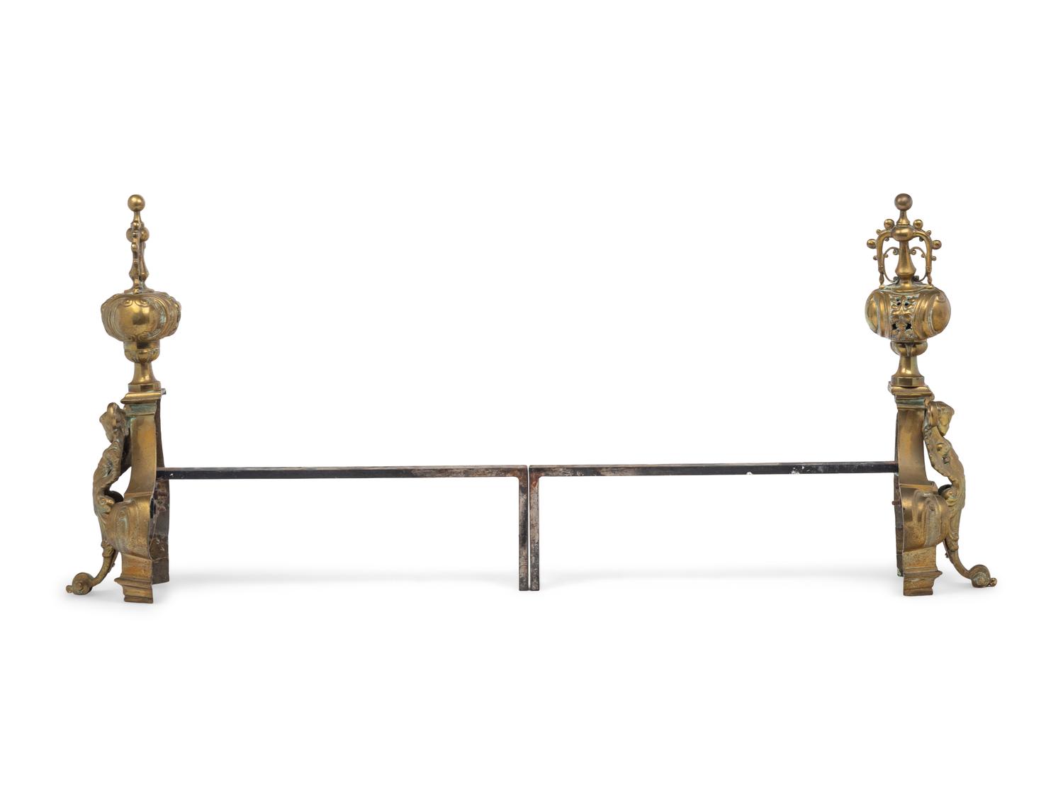 A Pair of Baroque Style Brass Andirons