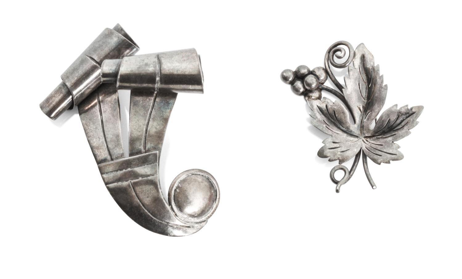 Two Mexican Silver Brooches, William Spratling (1900-1967) Length of first 3 inches.