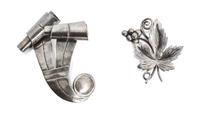 Two Mexican Silver Brooches, William Spratling (1900-1967) Length of first 3 inches.